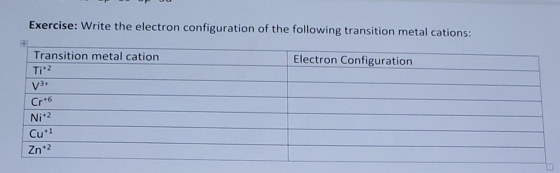 Solved Exercise: Write the electron configuration of the | Chegg.com