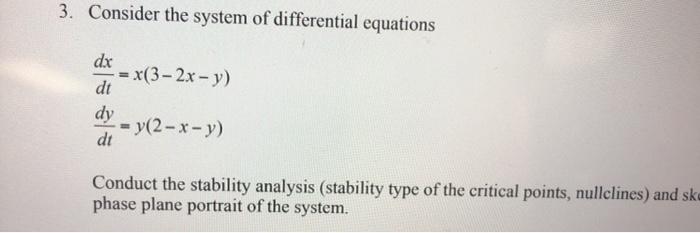 Solved 3. Consider the system of differential equations dx = | Chegg.com