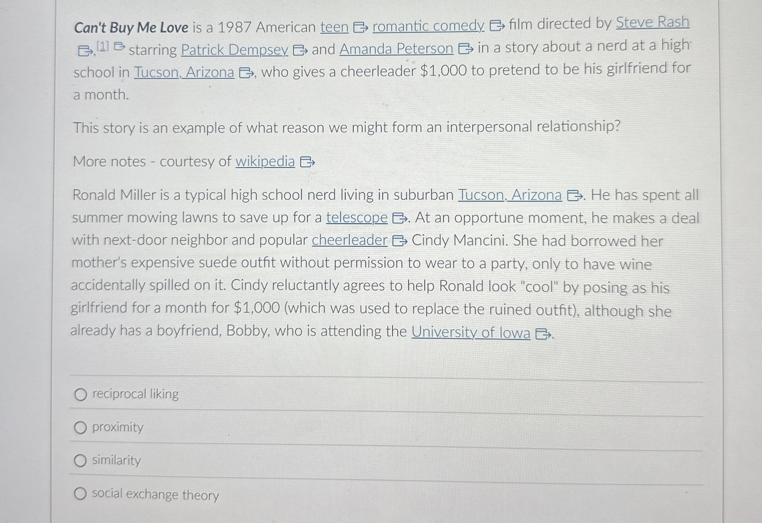 Solved Can't Buy Me Love is a 1987 ﻿American teen )≤>( ﻿film | Chegg.com