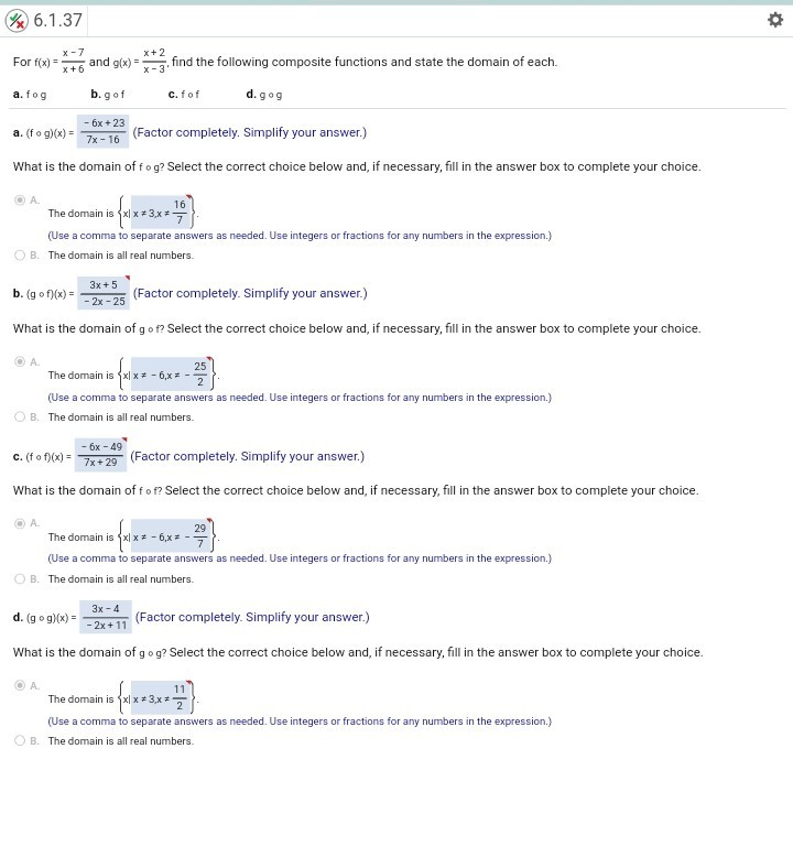 Solved W 6 1 37 O For F X X 7 X 6 And G X X 2 X 3 F Chegg Com