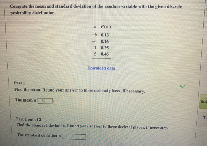 Solved Following Is The Probability Distribution For The Chegg Com