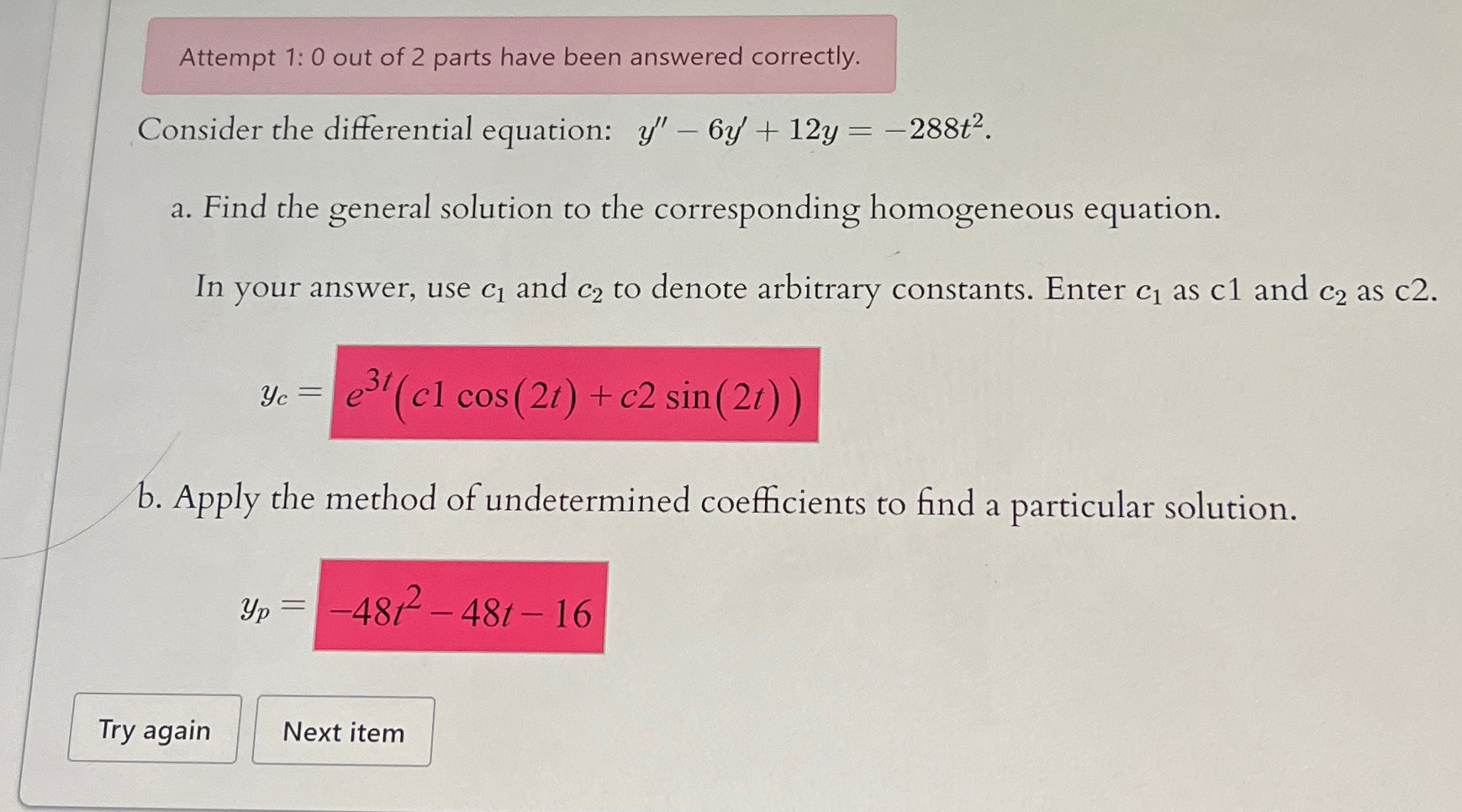 Solved Attempt 1: 0 ﻿out of 2 ﻿parts have been answered | Chegg.com