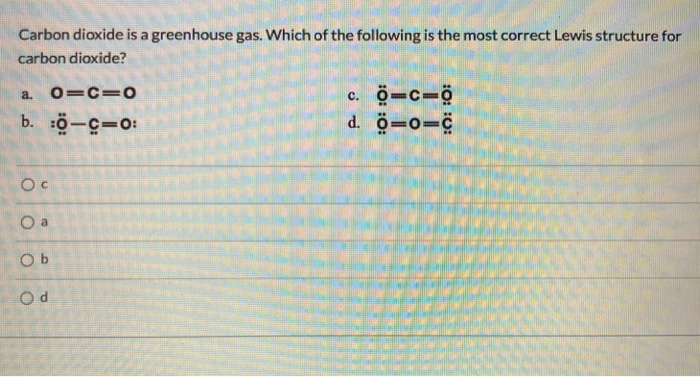 Solved Carbon dioxide is a greenhouse gas. Which of the | Chegg.com