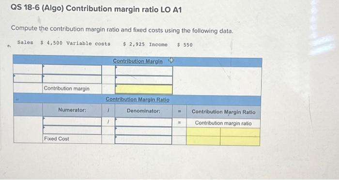 Solved QS 18-6 (Algo) Contribution margin ratio LO A1 | Chegg.com