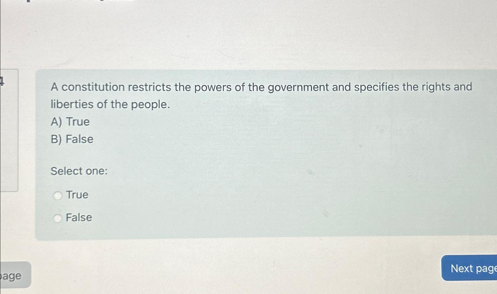 Solved A constitution restricts the powers of the government | Chegg.com