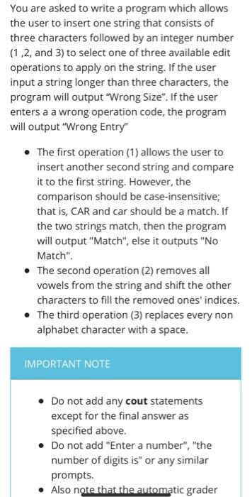 Solved You are asked to write a program which allows the | Chegg.com