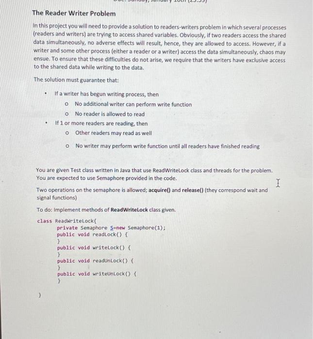 Solved The Reader Writer Problem In this project you will | Chegg.com
