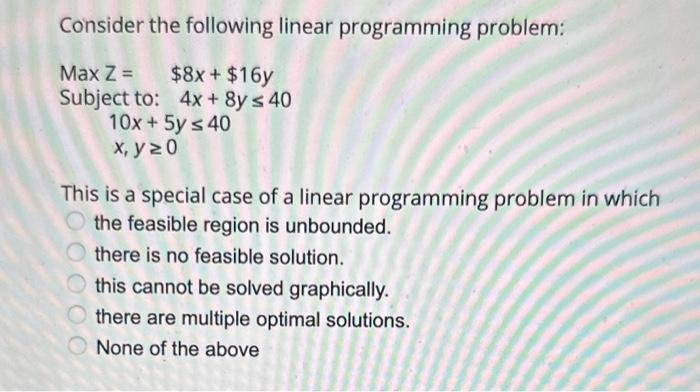 Solved Consider The Following Linear Programming Problem: | Chegg.com