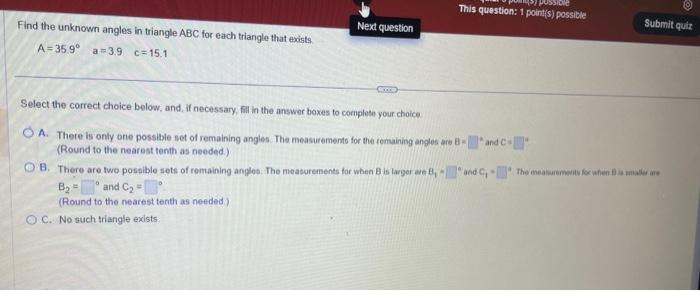 Solved Find The Unknown Angles In Triangle ABC For Each | Chegg.com