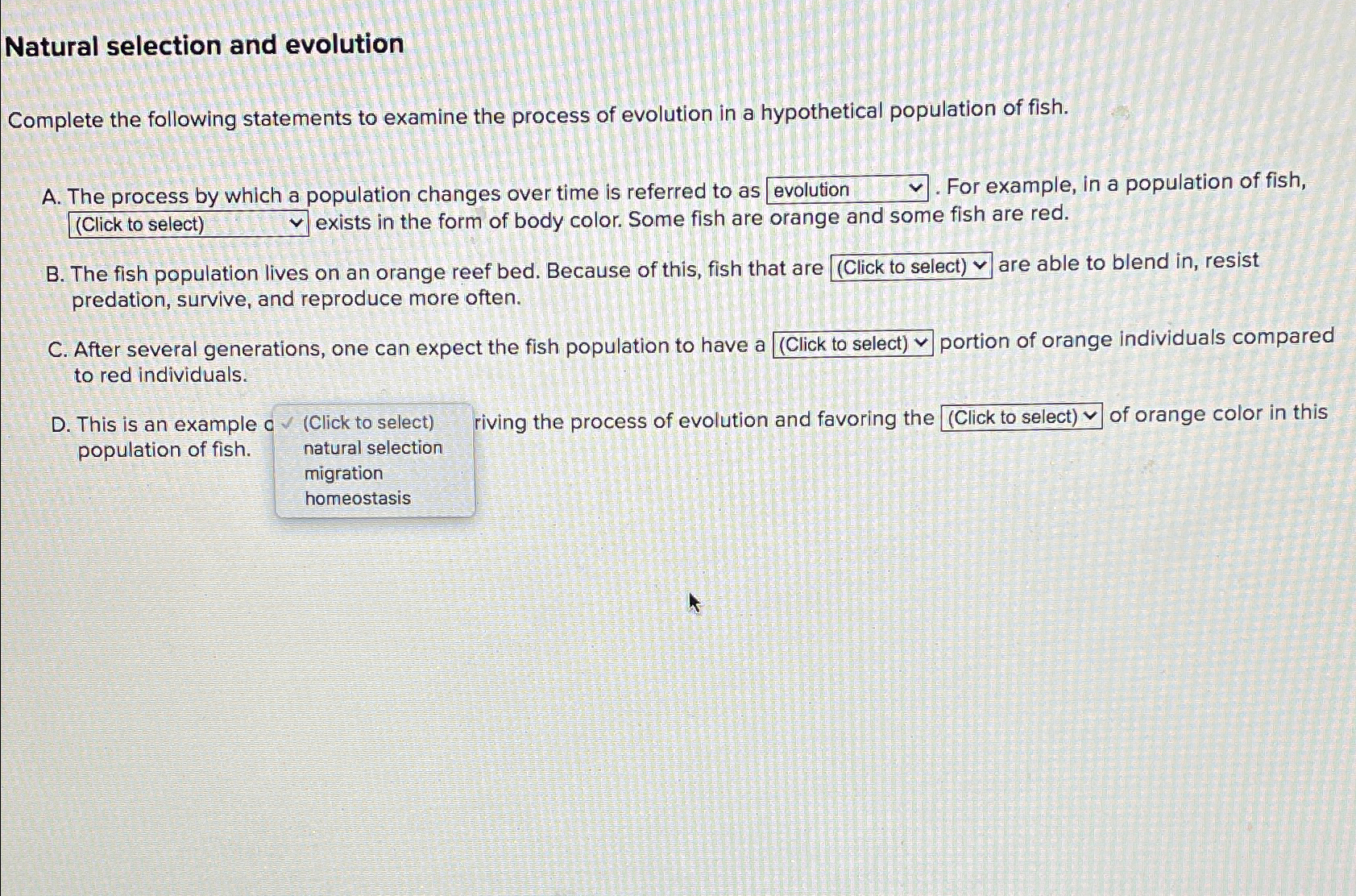 Natural selection and evolutionComplete the following | Chegg.com