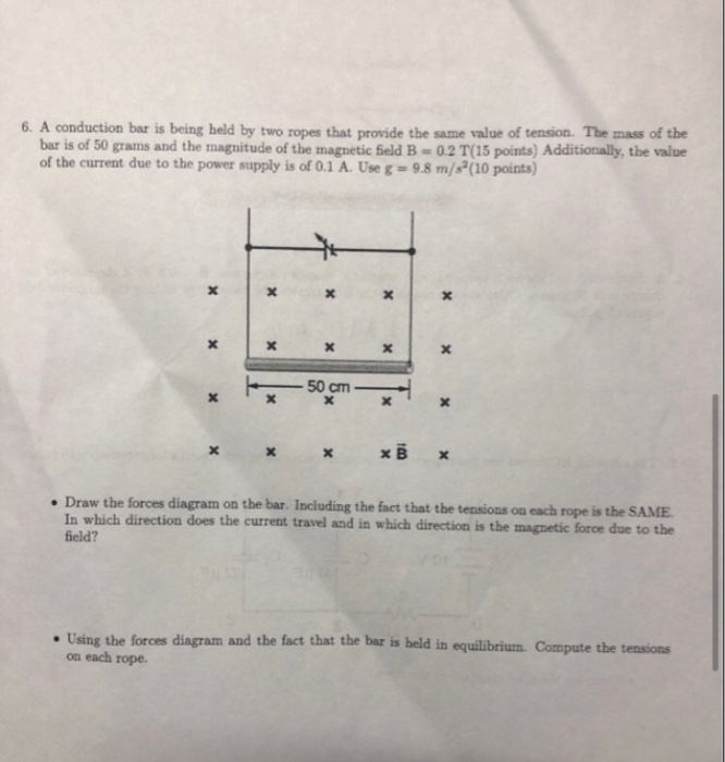 Solved 6. A conduction bar is being held by two ropes that | Chegg.com
