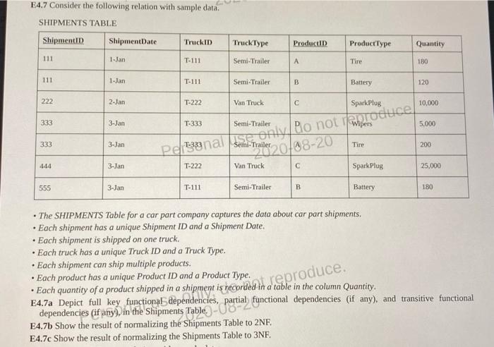 Solved E4.7 Consider the following relation with sample | Chegg.com