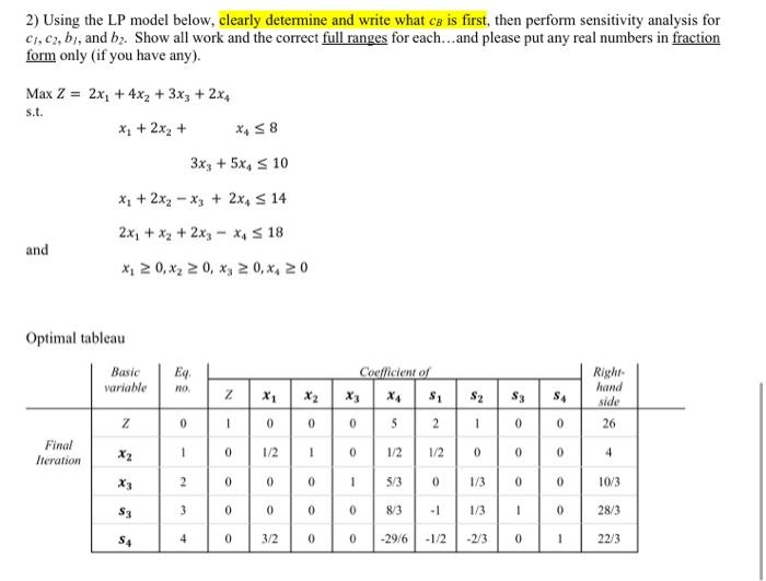 Solved 2) Using the LP model below, clearly determine and | Chegg.com