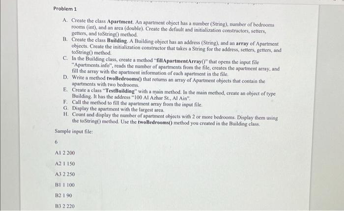 Solved Problem 1 A. Create the class Apartment. An apartment | Chegg.com