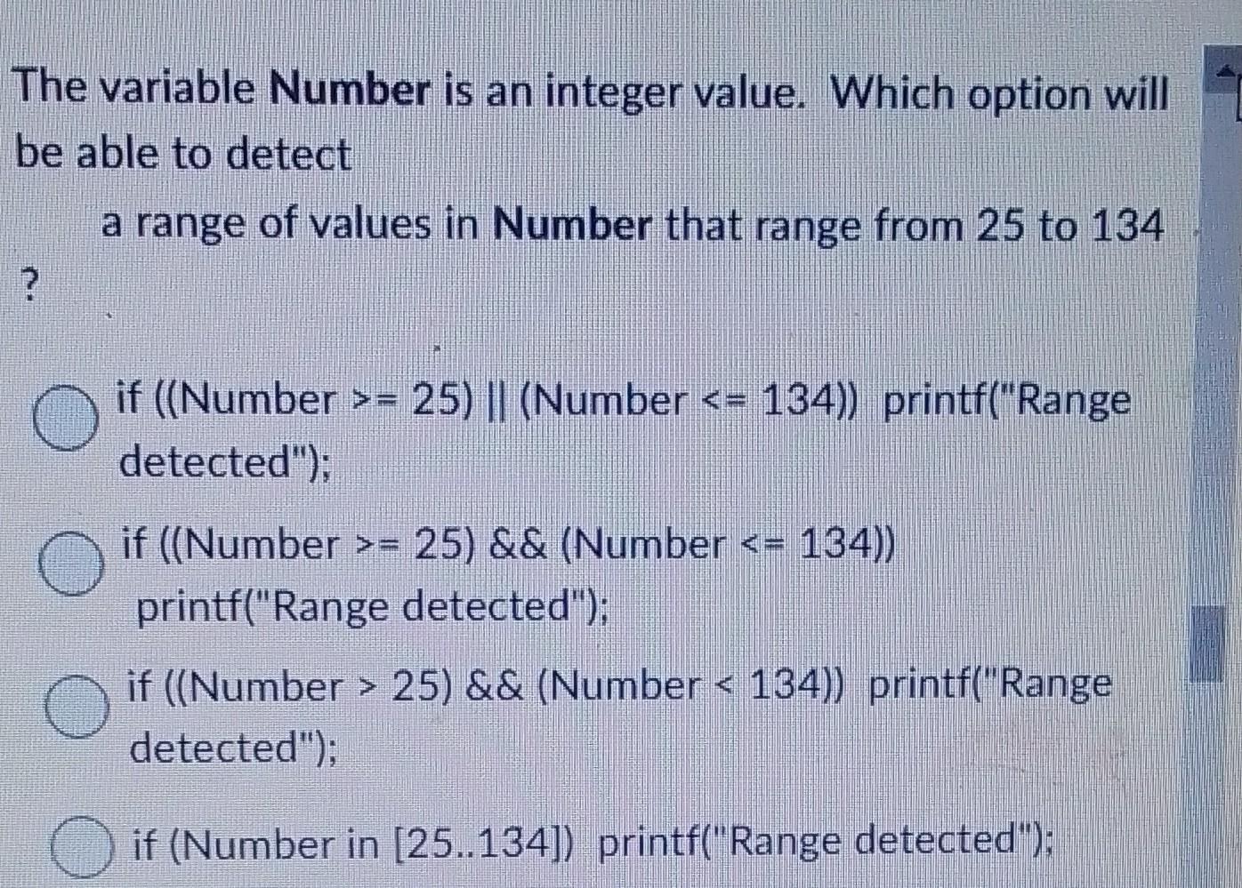 Solved The variable Number is an integer value. Which option | Chegg.com