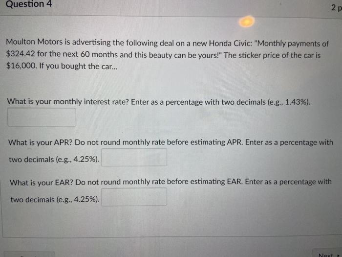 Solved Question 4 2p Moulton Motors is advertising the