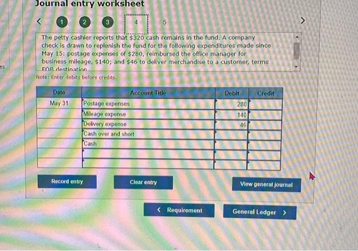 Journal entry worksheet 1 The petty cashier reports | Chegg.com