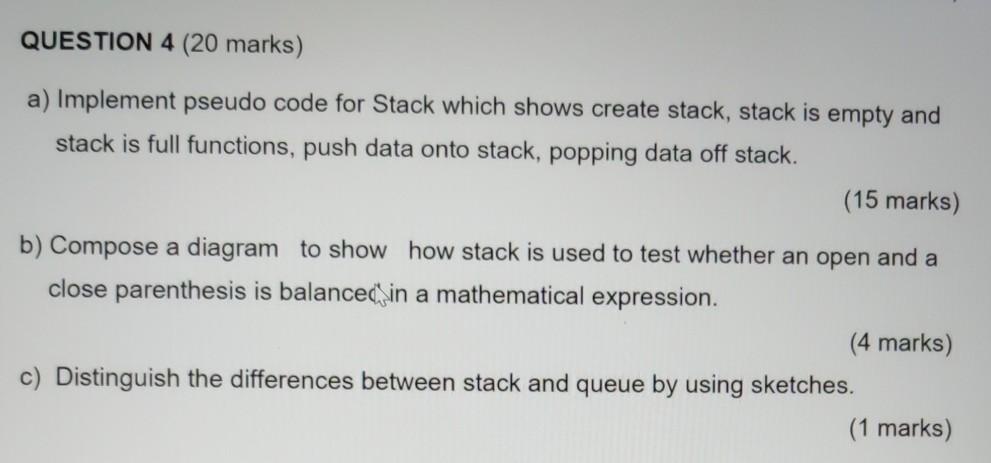 Solved QUESTION 4 (20 marks) a) Implement pseudo code for | Chegg.com