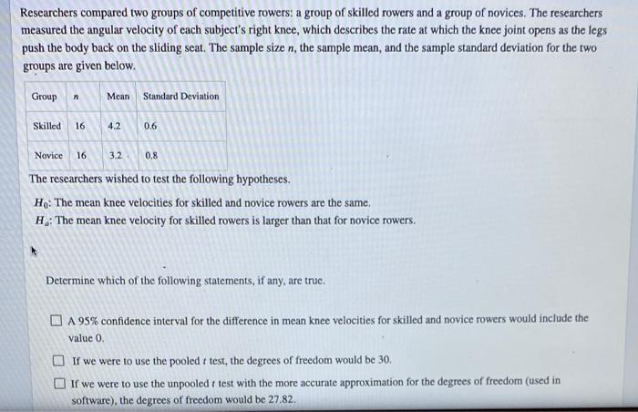 Solved Researchers Compared Two Groups Of Competitive 