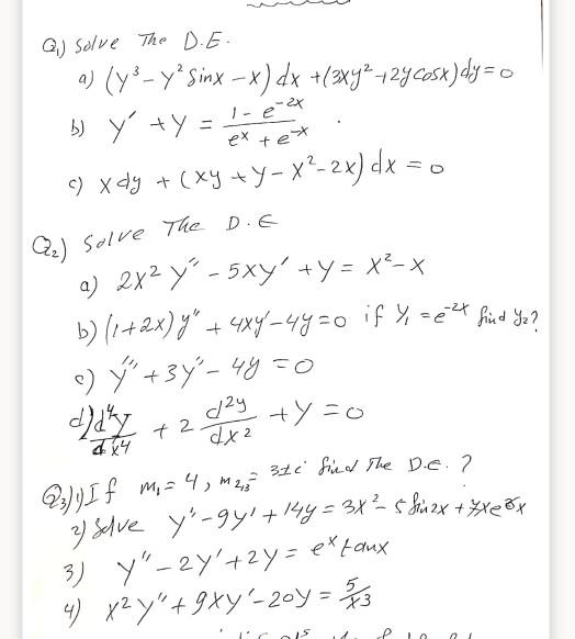 Solved Q Solve The De A X Y Sinx X Dx 2x 24 Cosx Chegg Com