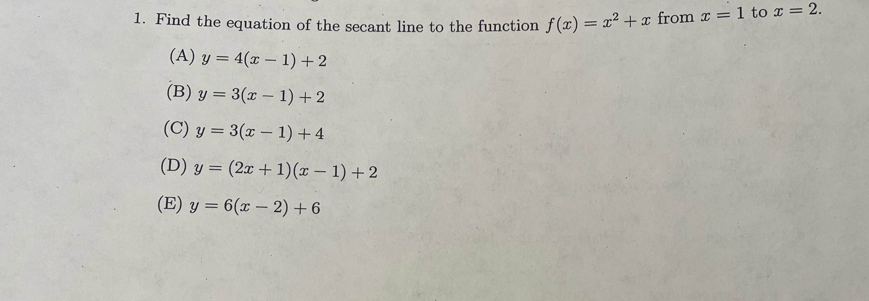 Solved Find the equation of the secant line to the function | Chegg.com