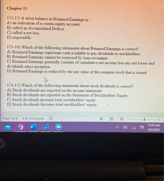 Solved Chapter 11 17215) A debit balance in Retained