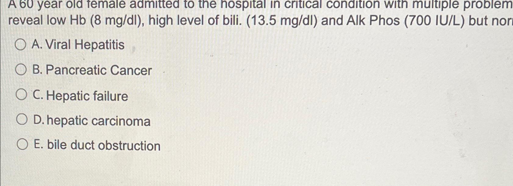 Solved A 60 ﻿year old female admitted to the hospital in | Chegg.com