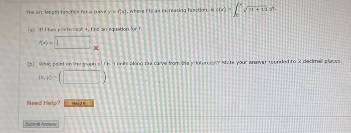 Solved The arc length function for a curve y=f(x), where f | Chegg.com