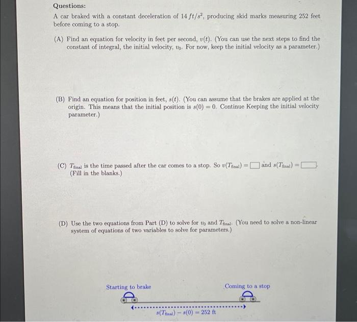 Solved Questions: A car braked with a constant deceleration | Chegg.com