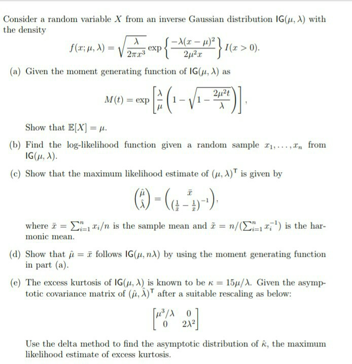 Consider A Random Variable X From An Inverse Gauss Chegg Com