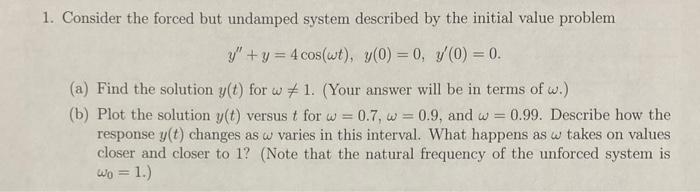 Solved 1. Consider the forced but undamped system described | Chegg.com