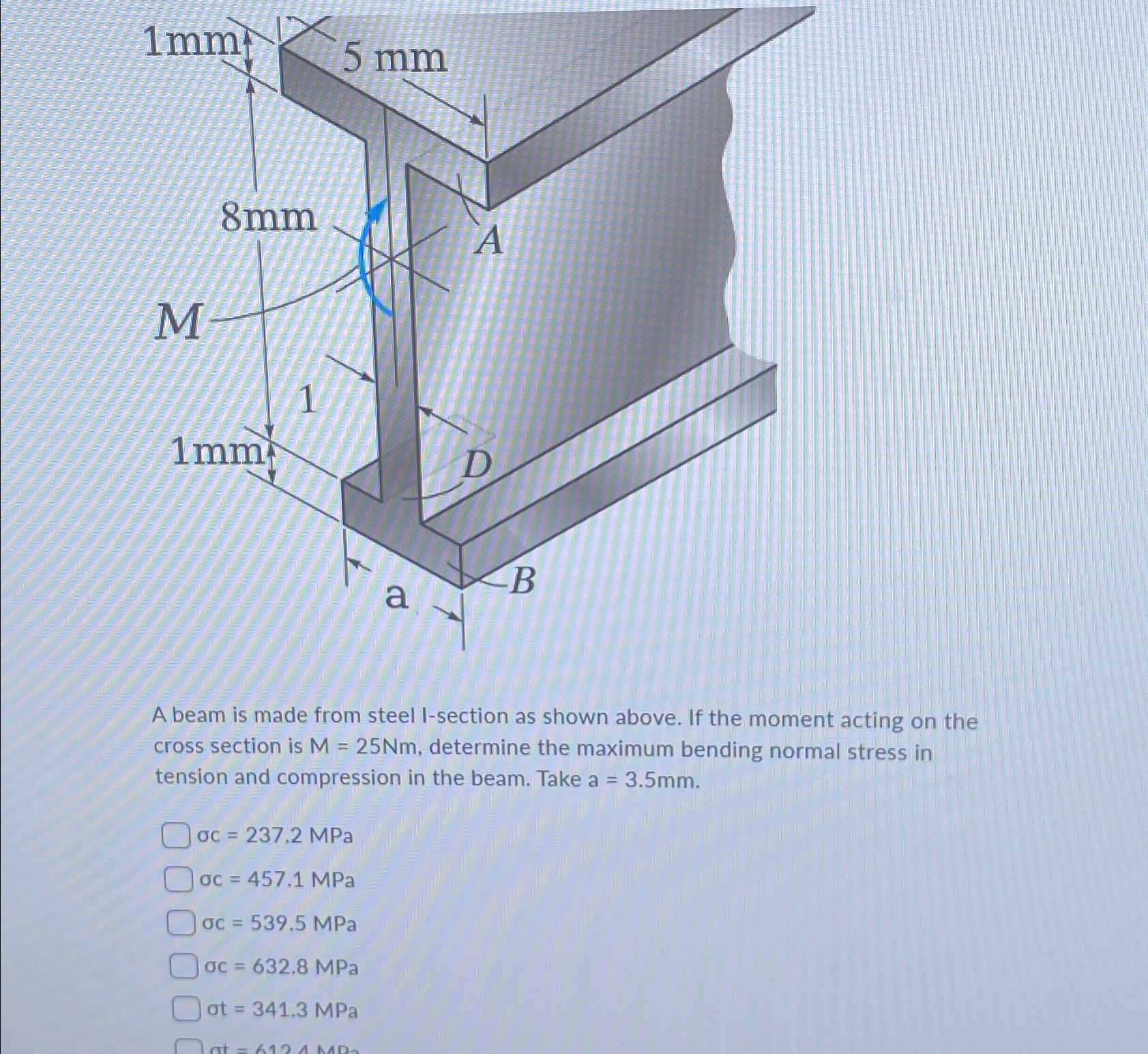 Solved A beam is made from steel I-section as shown above. | Chegg.com