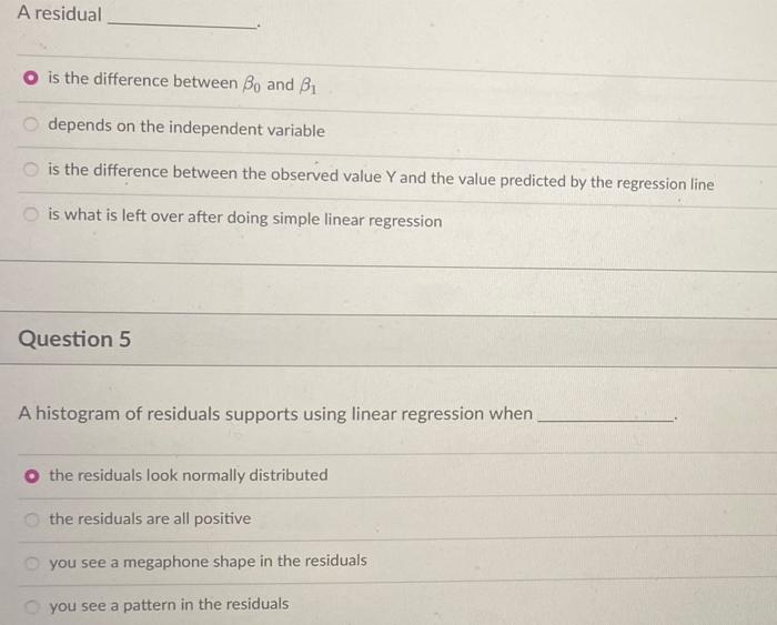 Solved A residual is the difference between Bo and Bi | Chegg.com