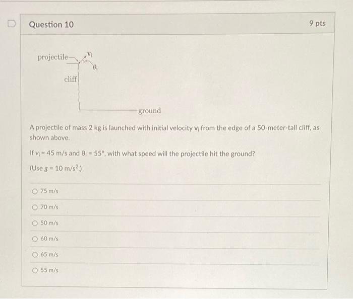 Solved A projectile of mass 2 kg is launched with initial | Chegg.com