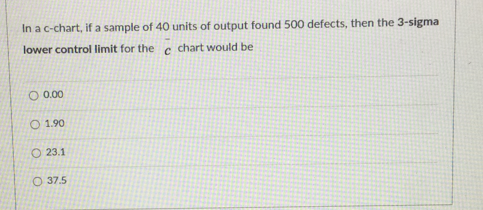 Solved In a c-chart, if a sample of 40 ﻿units of output | Chegg.com