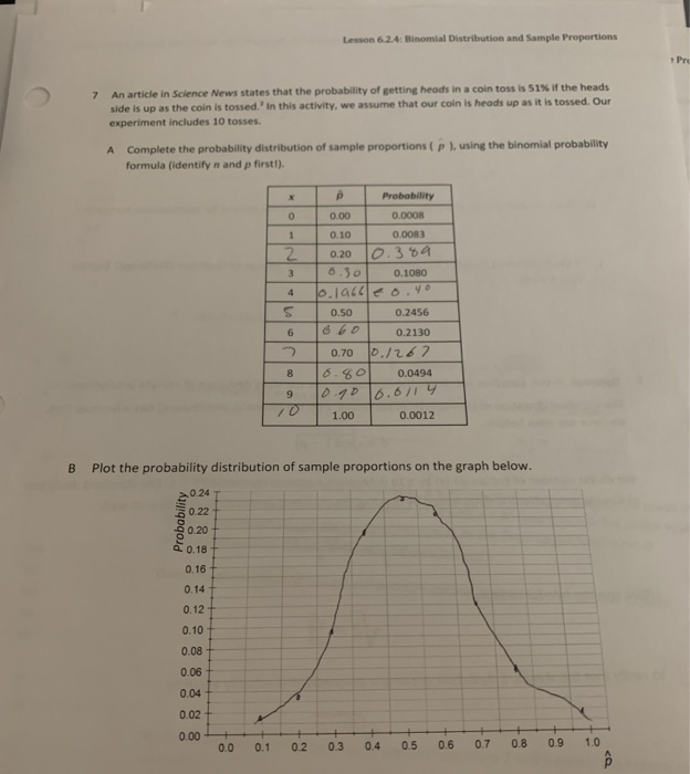 Solved Lesson 6.2.A: Binomial Distribution and Sample | Chegg.com