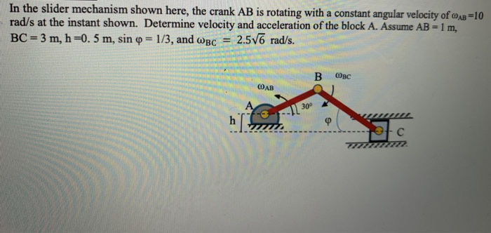 Solved In The Slider Mechanism Shown Here, The Crank AB Is | Chegg.com