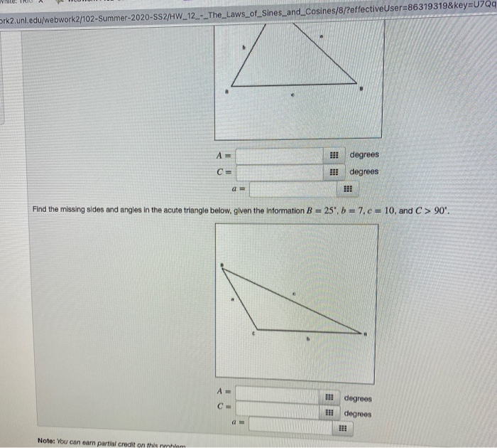 Solved (1 point) Find the missing sides and angles in the | Chegg.com