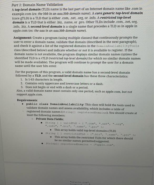 Solved Part 1: Domain Name Validation A top-level domain | Chegg.com