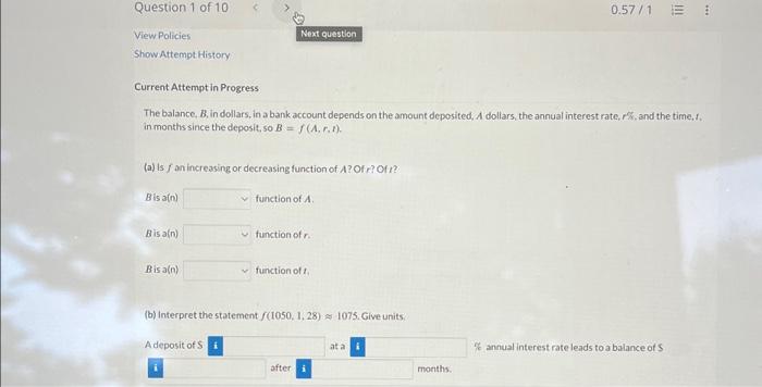 Solved Question 1 of 10 View Policies Show Attempt History | Chegg.com