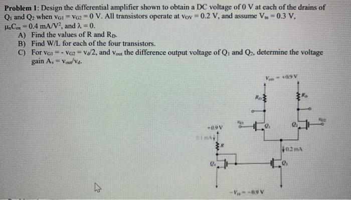 Solved Problem 1: Design the differential amplifier shown to | Chegg.com