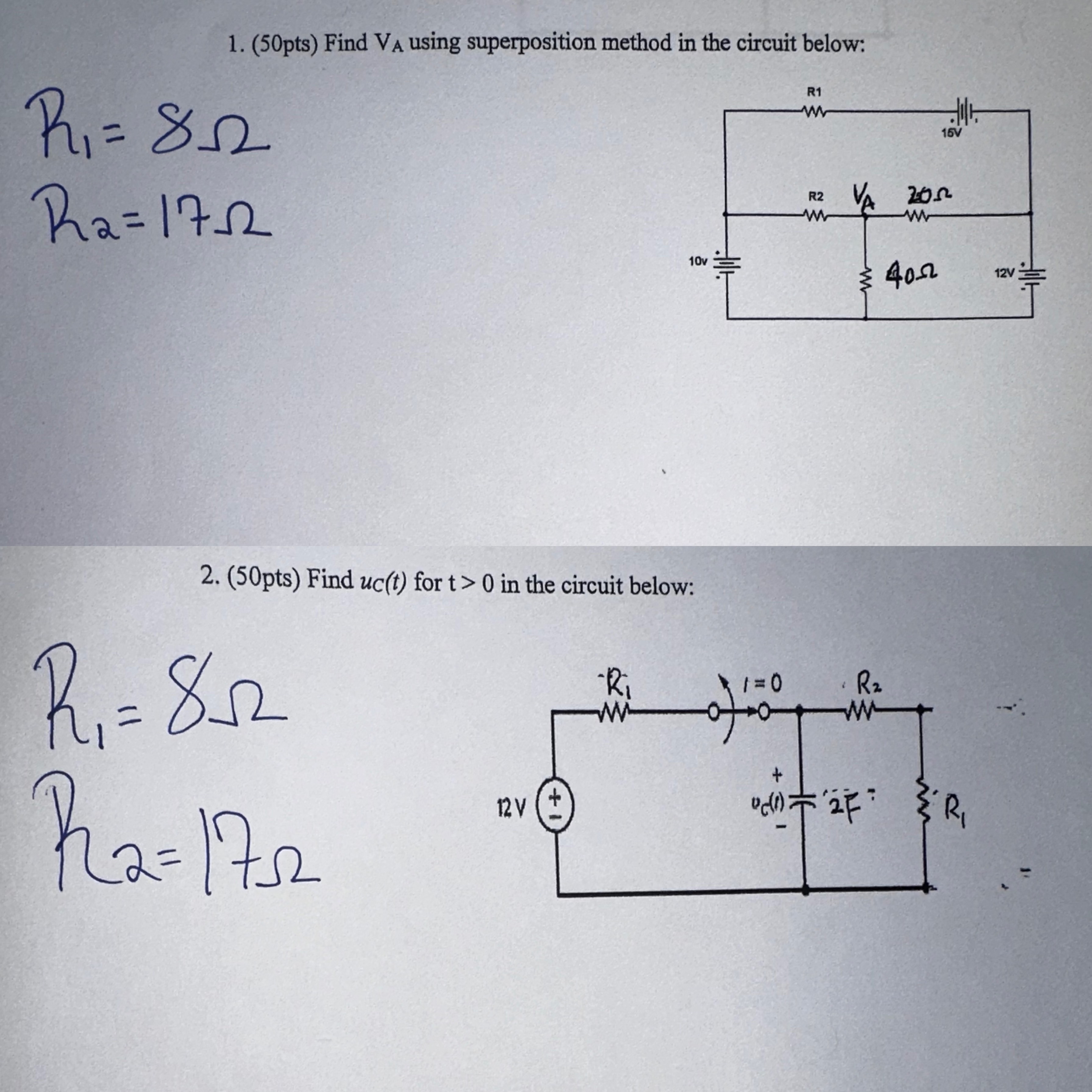 Solved ( 50 ﻿pts ) ﻿Find VA ﻿using superposition method in | Chegg.com