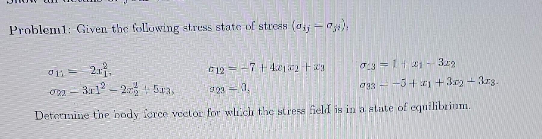 Solved Problem1: Given The Following Stress State Of Stress | Chegg.com