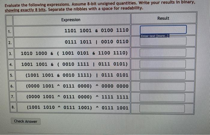 Solved Evaluate the following expressions. Assume 8-bit | Chegg.com