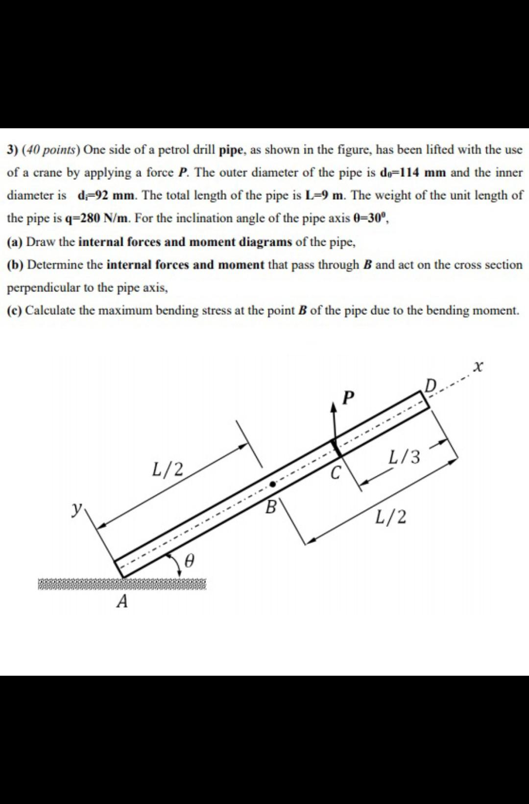 Solved 3) (40 points) One side of a petrol drill pipe, as | Chegg.com
