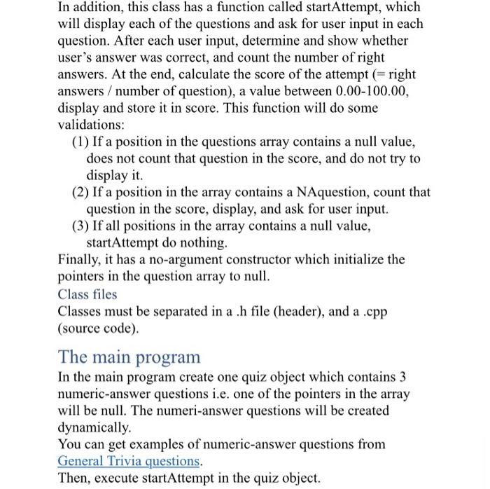 Solved Question class Create a class for a question. | Chegg.com