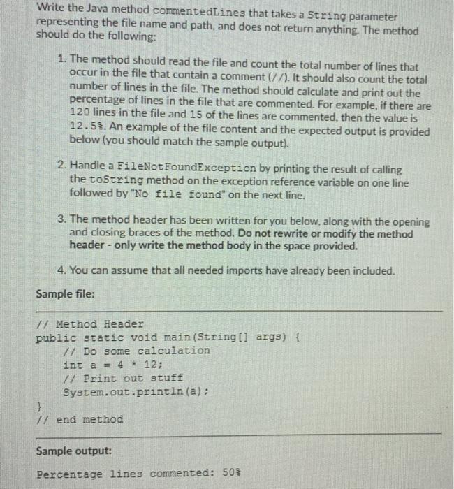 Solved Write the Java method commentedLines that takes a | Chegg.com