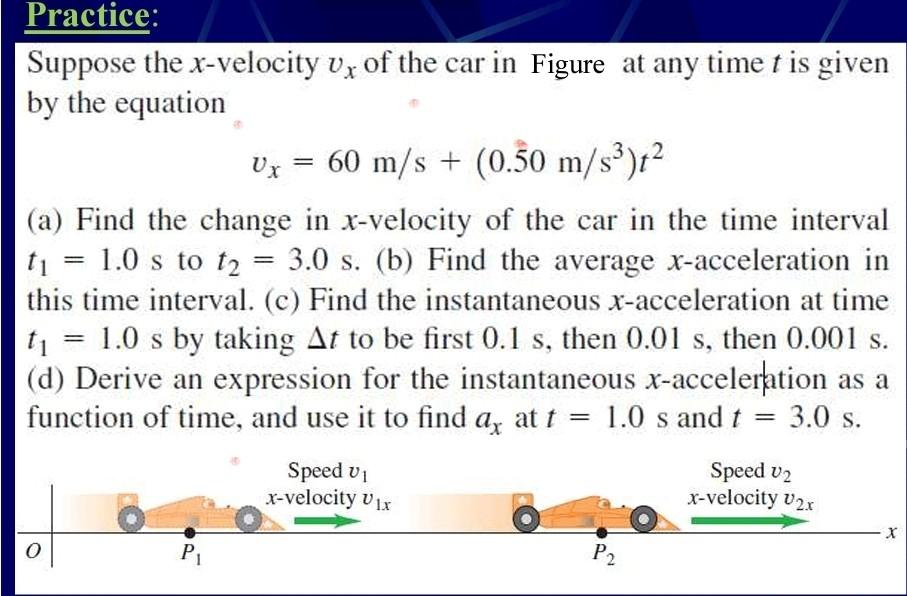 Solved Practice: Suppose the x-velocity vx of the car in