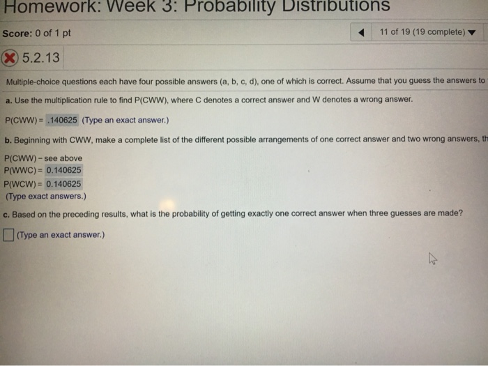 Solved Homework: Week 3: Probability Distributions 11 of 19 | Chegg.com