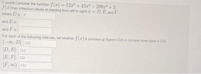Solved (1 point) Consider the function | Chegg.com